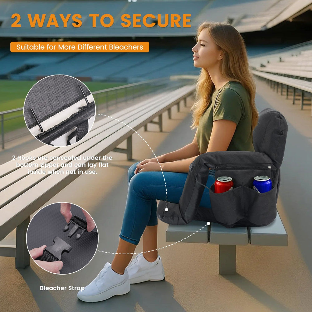 Heated Stadium Seat Bleacher Seat with Back & Arm Support,6 Reclinng Positions